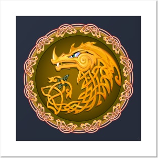 Gold Celtic dragon Posters and Art